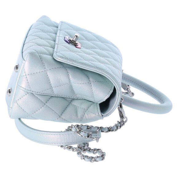 Chanel Coco Handle Bag Quilted Caviar Extra Mini Iridescent Blue Rainbow HW - Picture 17 of 17